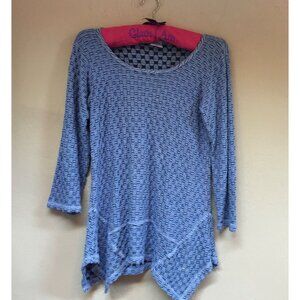 C.M.C Womens Scoop Neck Geometric Crinkle Asymmetric Hem Tunic Top Size XS Blue